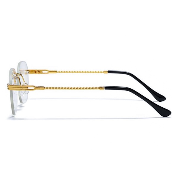 Men's Vintage Gold Frame Rimless Hip Hop Luxury Round Clear Lens Glasses - Picture 4 of 4
